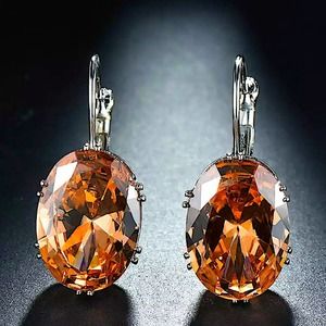 White Gold Filled Citrine Earrings Ringen  Gemstone Earrings, Oval, Egg Shaped